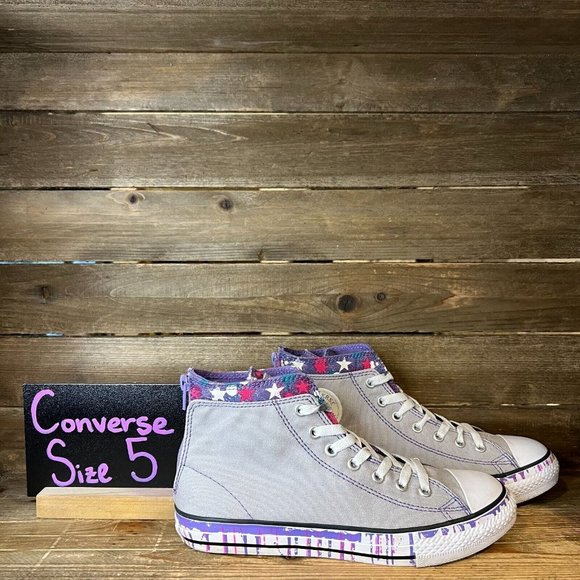 Big Kids Converse Gray Hi‎ Top Double Layer Paint Drip Shoes Sneakers Size 5 Y - Picture 1 of 6